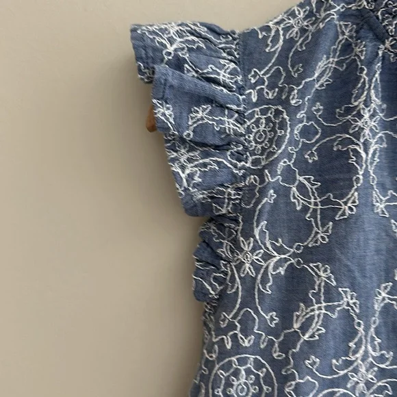 LOFT Embroidered Floral Top with Ruffle Sleeves - Picture 2 of 6